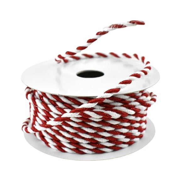 Glittered Christmas Stripes Cording, 1/8-Inch, 10-Yard - Red/White