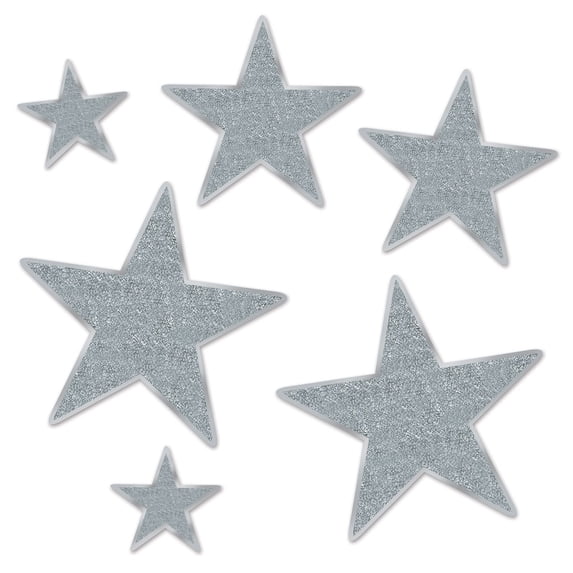 Star Studded Hollywood Award Night Glittered Silver Foil Star Cutouts Decoration