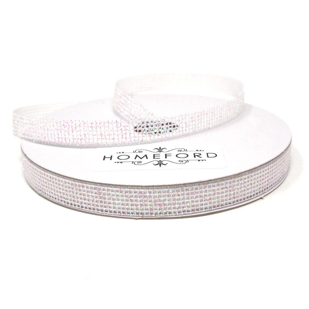 FIREFLY IMPORTS Glittered Grid Weave Ribbon, Iridescent White, 3/8-Inch, 25 Yards