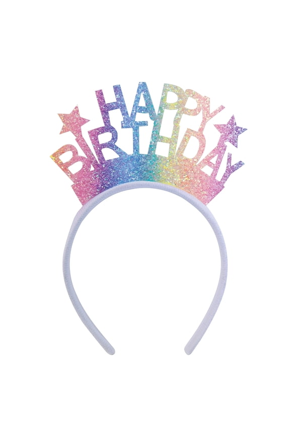 Glittered Happy Birthday Headbands, One Size Fits Most, Pack of 2