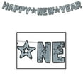 thumbnail image 1 of Black and Silver Glittered Happy New Year Streamer, 8½" x 8', 1 of 2