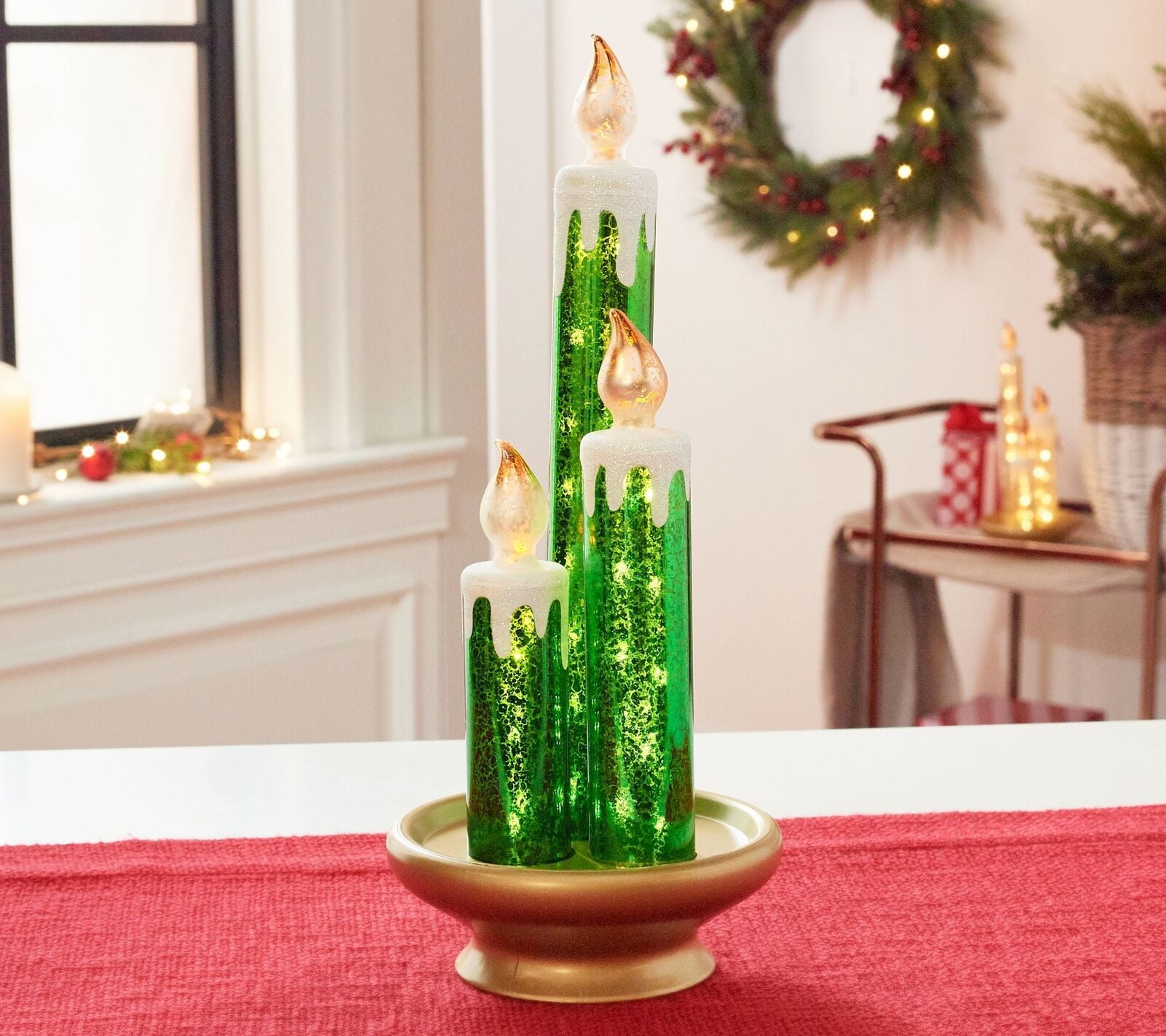 Glittered Illuminated Mercury Glass Candle Trio by Valerie in