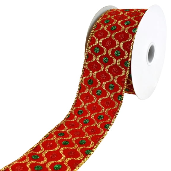 Glittered Jewels Fiesta Velvet Wired Ribbon, 2-1/2-Inch, 10-Yard - Red