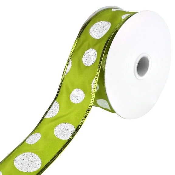 Glittered Jumbo Polka Dots Satin Wired Ribbon, 1-1/2-Inch, 10-Yard - Kiwi