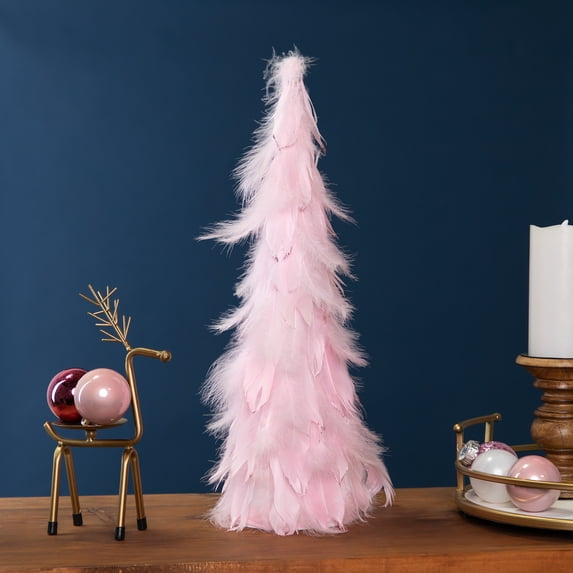 Northlight Glittered Layered Feather Cone Tree Christmas Decoration - 19.5" - Pink