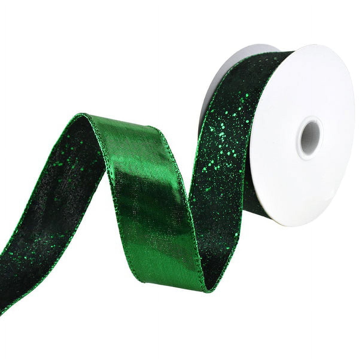 Wired Glitter Ribbon - 2.5 inch Lime Green Iridescent Glitter Satin Ribbon  - Non Shedding Glitter - 10 Yards