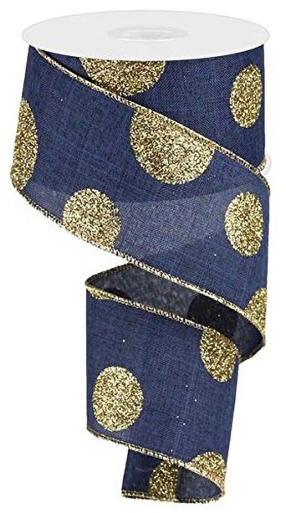 Glittered Multi Dot Royal Wired Craft Ribbon - Navy Blue & Gold - 2.5 Inches X 100 Feet