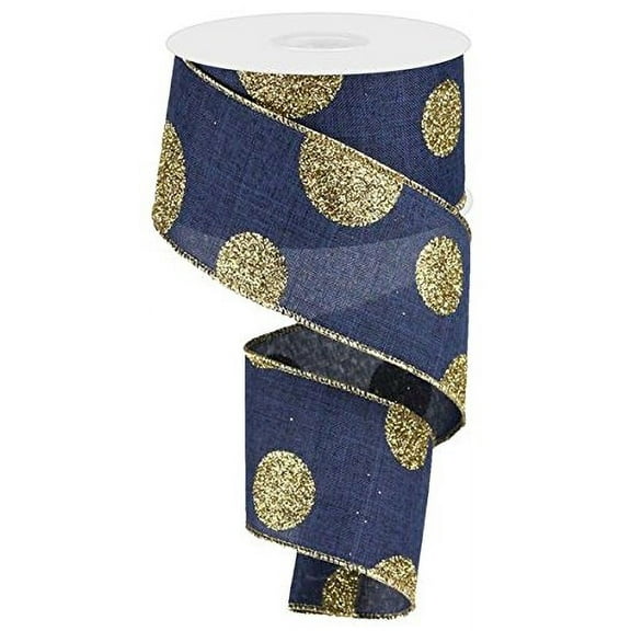 Glittered Multi Dot Royal Wired Craft Ribbon - Navy Blue & Gold - 2.5 Inches X 100 Feet
