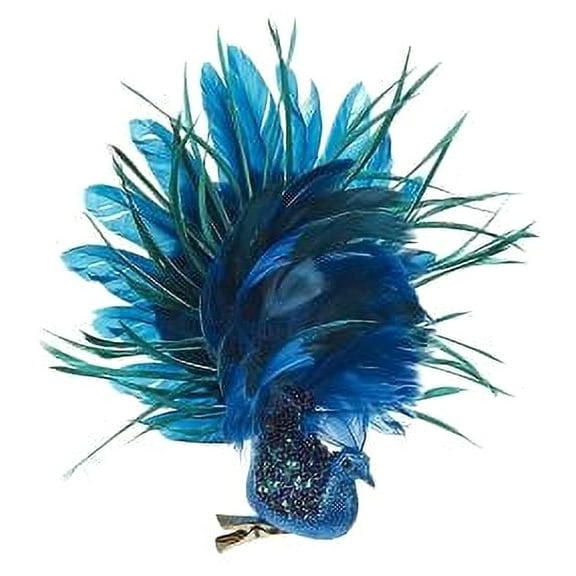 Glittered Peacock Clip Ornament w Feathers 8x9x2 inch by Kurt Adler
