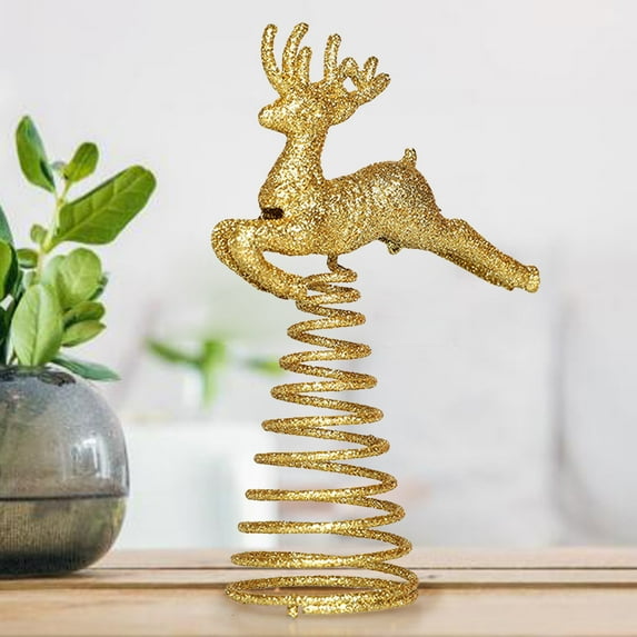 Glittered Reindeer Tree Topper - Shimmering 3D Gold/Silver Christmas Tree Decor for Holiday Parties, Festive Mantel Displays & Seasonal Celebrations