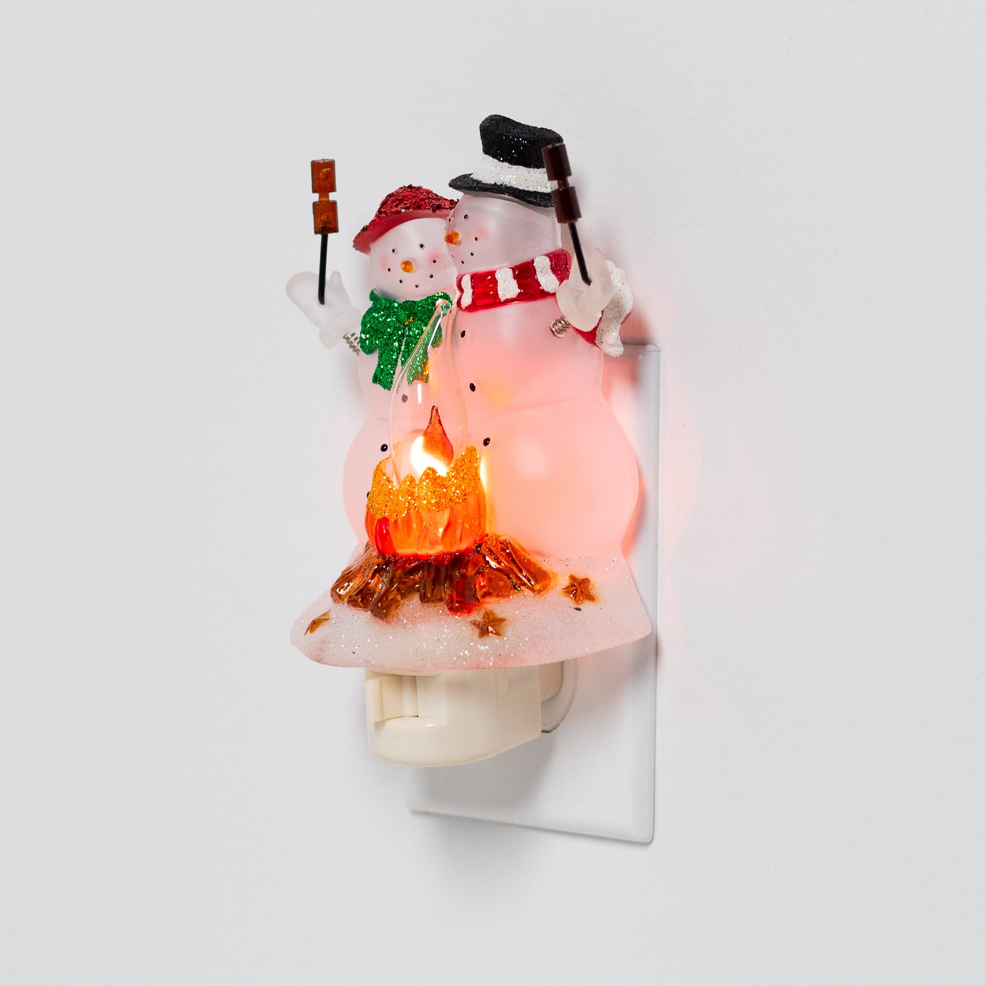 Glittered Snow Couple Roasting Marshmallows Flickering Christmas Night Light - 5.5"