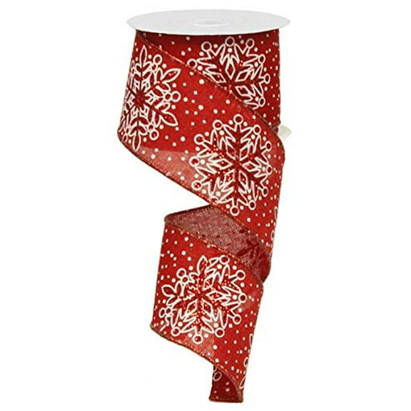 Glittered Snowflake Wired Edge Ribbon - 10 Yards (Red, White, 2.5")