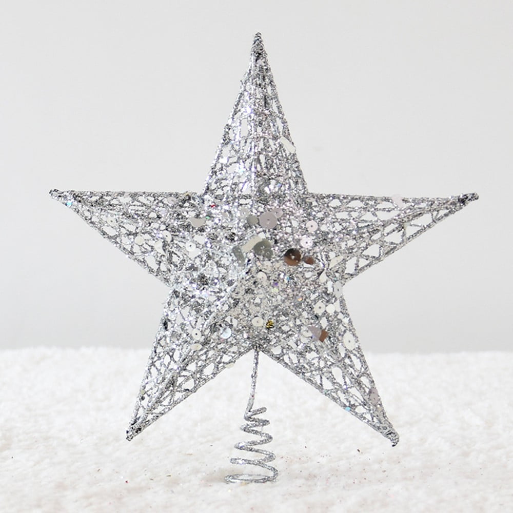 Glittered Star Christmas Tree Topper, 8 Inch Metal Wire Gold Star