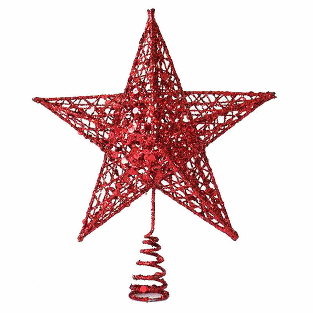 Glittered Star Christmas Tree Topper, 8 Inch Metal Wire Gold Star
