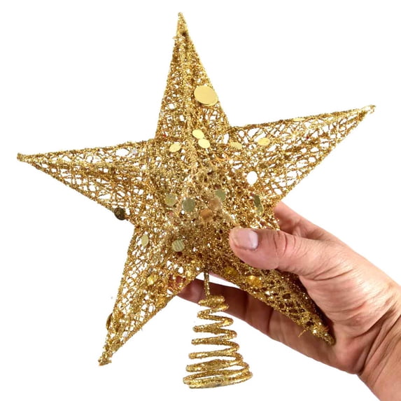 Glittered Star Treetop Lighted Snow Flake for Christmas Tree Decoration(Gold)