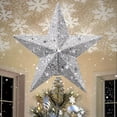 thumbnail image 1 of Glittering 3D Silver Star Christmas Tree Topper with Rotating Snowflake Projector Lamp, 9.2ft Cord,Festive LED Lighted Ornament for Xmas Home, Holiday Party, 1 of 7