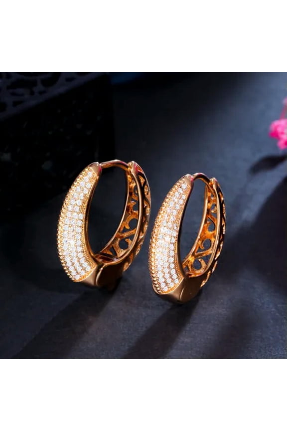 Glittering 585 Gold Plated Pave Setting CZ Bridal Tiny Round Circle Hoop Earring