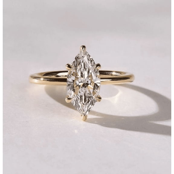 Glittering 6 Prong Diamond Ring Marquise Cut Solitaire Ring Engagement Ring Yellow Gold Ring Moissanite Wedding Gifts