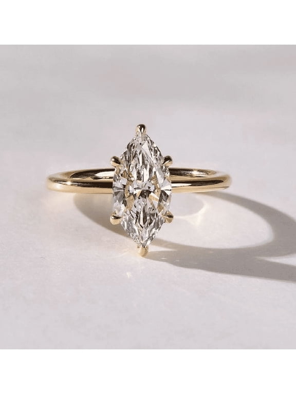 Glittering 6 Prong Diamond Ring Marquise Cut Solitaire Ring Engagement Ring Yellow Gold Ring Moissanite Wedding Gifts