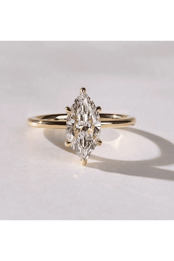 Glittering 6 Prong Diamond Ring Marquise Cut Solitaire Ring Engagement Ring Yellow Gold Ring Moissanite Wedding Gifts