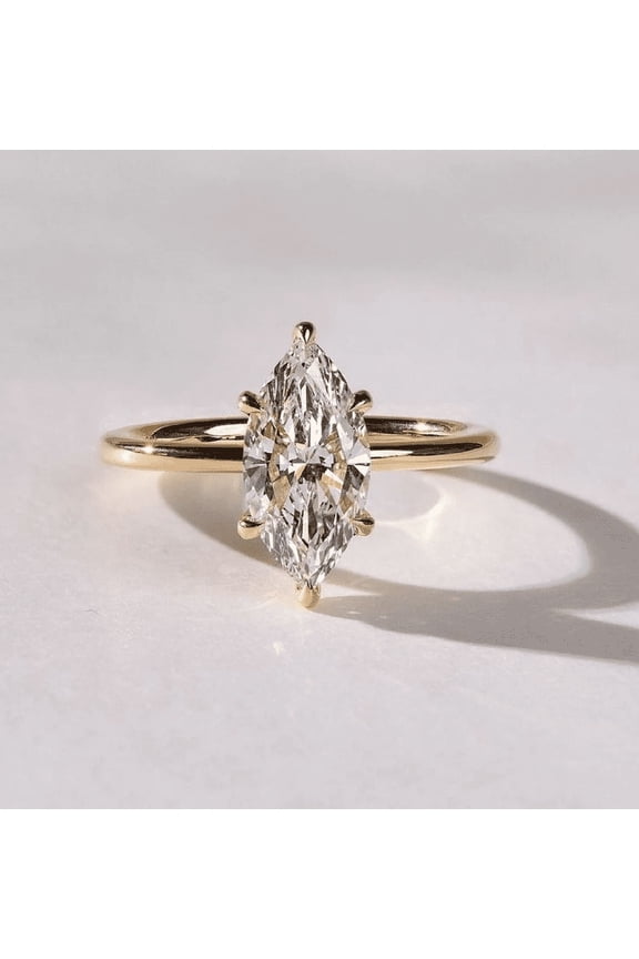 Glittering 6 Prong Diamond Ring Marquise Cut Solitaire Ring Engagement Ring Yellow Gold Ring Moissanite Wedding Gifts