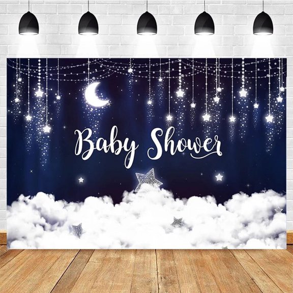 Glittering Baby Shower Party Backdrop Star Moon Clouds Photography Background Decorative Banner