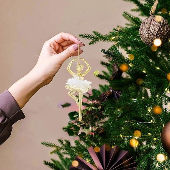 Glittering Ballet Dancer Ornament - Elegant Plated Figurine for Party Decor, Christmas Tree & Festival Hanging Accent