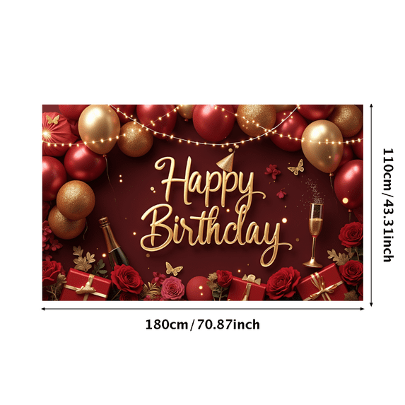 Glittering Champagne Birthday Banner Decorative Balloons Rose Gift Happy Birthday for Celebration Indoor Decoration Party