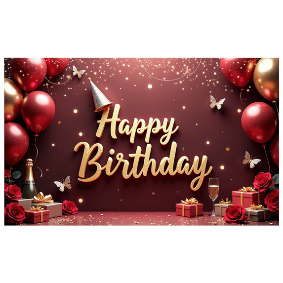 Glittering Champagne Birthday Banner Decorative Balloons Rose Gift Happy Birthday for Celebration Indoor Decoration Party