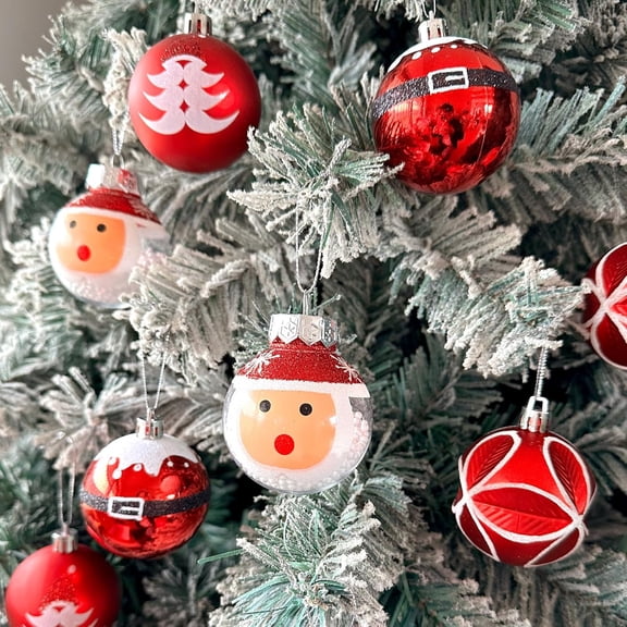Glittering Christmas Balls Ornaments,Xmas Tree Hanging Santa Decorations,9Pcs Shatterproof Strip White Green Red Christmas Ball Ornament for Home Winter Holiday Indoor Outdoor (Red)