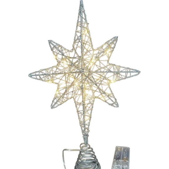 Glittering Christmas Star Tree Topper with 20 LED Lights, Battery-Powered Iron Star for Modern Decor