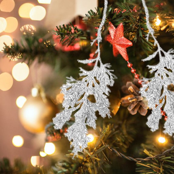 Glittering Christmas Tree Hanging Ornaments Long Tassel Strings, Shatterproof Plastic Rattan Decor for Windows Garlands and Holiday Party Displays(White)