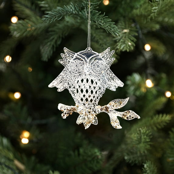 Glittering Christmas Tree Ornaments Set with Transparent Pendant Decorations for Holiday Decor - Owl, Violin, Dragonfly Shapes for Festive Sparkling Night Sky Ambiance