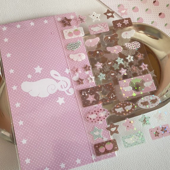 Glittering Decorative Sticker Phone Case Sticker Sweet Strawberry Star Music Note Themed Sticker For Craft Scrapbooking