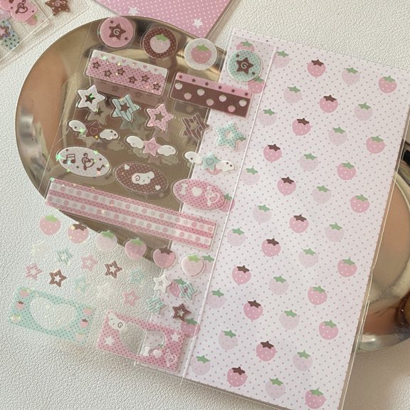 Glittering Decorative Sticker Phone Case Sticker Sweet Strawberry Star Music Note Themed Sticker For Scrapbooking