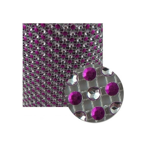 Glittering Faux Diamond Dazzling Faux Rhinestone Mesh Ribbon Wrap for Arts and Crafts Decorations and Cake Decorations, 1 Strip 4-1/2 Inch x 3 Feet - Fuchsia and Silver