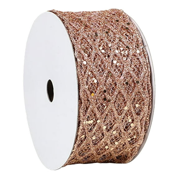 Glittering Gold Glitter Mesh Wired Ribbon for Christmas Tree Decor, 2.5 Inch Wide 10 Yards Roll for DIY Craft Bows, Wreaths, Garland and Holiday Gift Wrapping Supplies