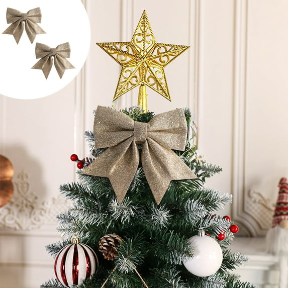 Glittering Gold Powder Foam Christmas Bows for Tree Decorations, Gift Wrapping, Wreaths, and Holiday Party Decor