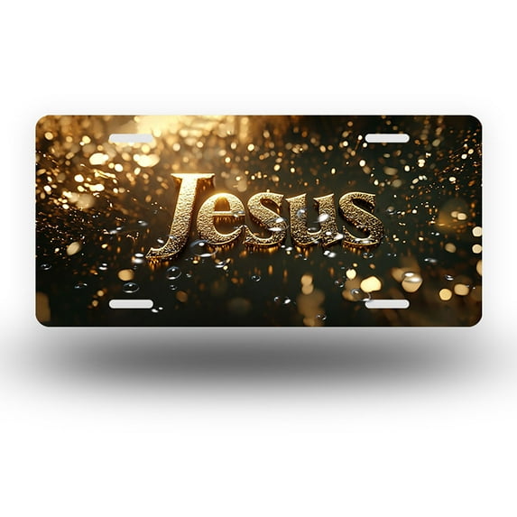 Glittering Golden Jesus Front License Plate, Metal License Plate, Funny Standard Plates Personalized Novelty Decorative For Men/Women/Boys/Girls Car 6×12 Inch
