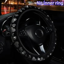 Glittering Heart-Shaped Plush Car Steering Wheel Cover For 14.5-15Inch