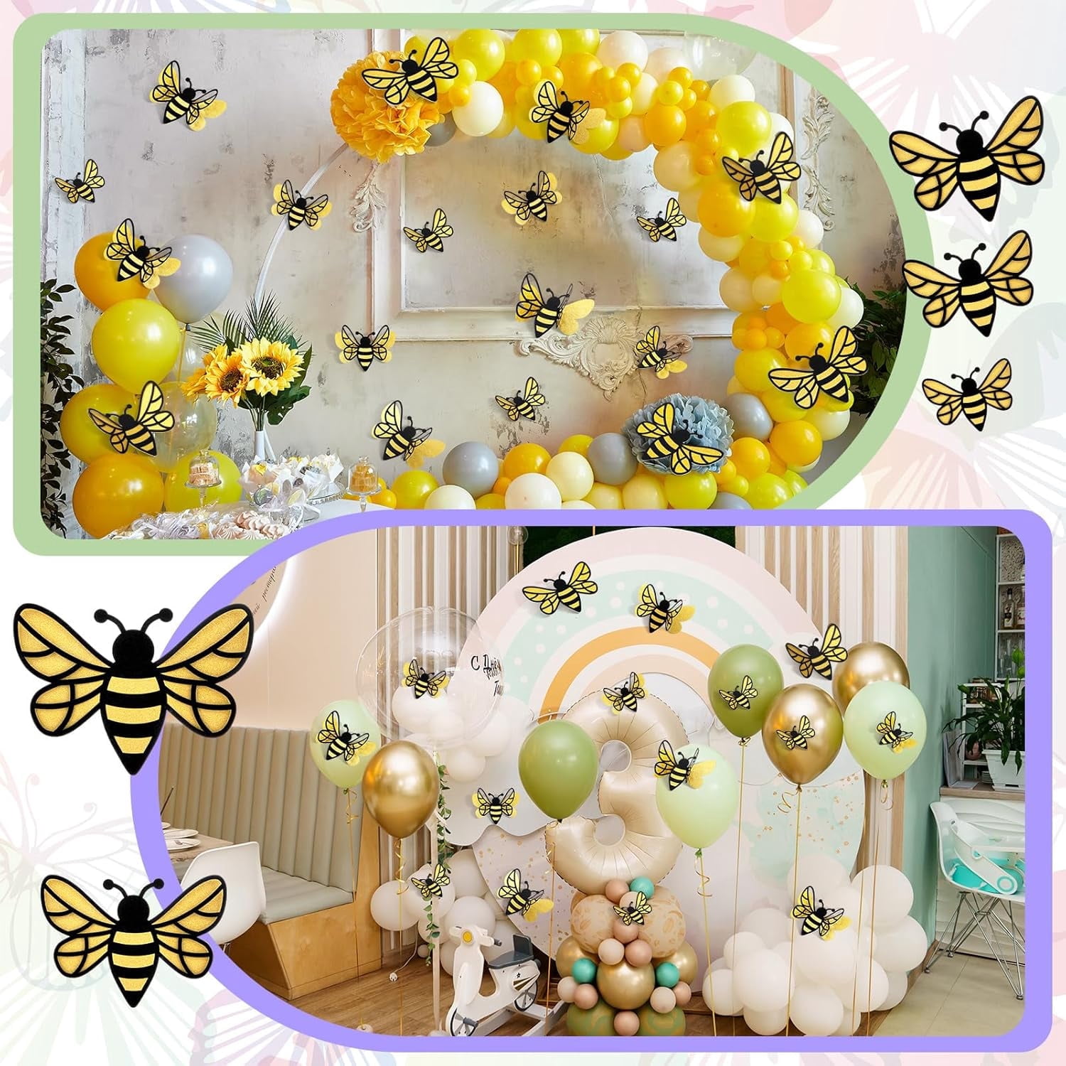 Giltering Bee Glittering Honeybee Wall Decor for Classroom - Bee Theme Stickers ...