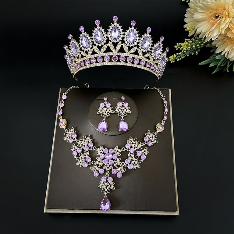 Glittering Jewelry 3 Pieces Princess Crown Pendant Necklace Dangle