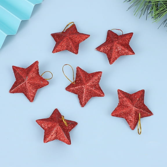 Glittering Plastic Christmas Star Tree Ornaments, 6-Pack 3D Hanging Pendant for Holiday Decorations