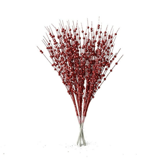 Glittering Red Berry Sticks for Diy Wreaths & Home Decor - Flexible Wire Picks for Wedding, Holiday & Floral Arrangements