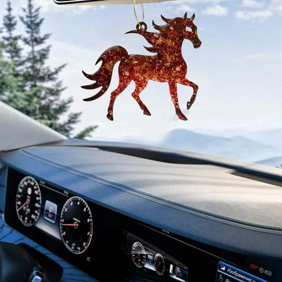 Glittering Red Horse Hanging Ornament, Flat Acrylic Zodiac Horse for Christmas Tree Car Rearview Mirror, Year of the Horse 2025 Decoration Gift for Women and Horse Lovers