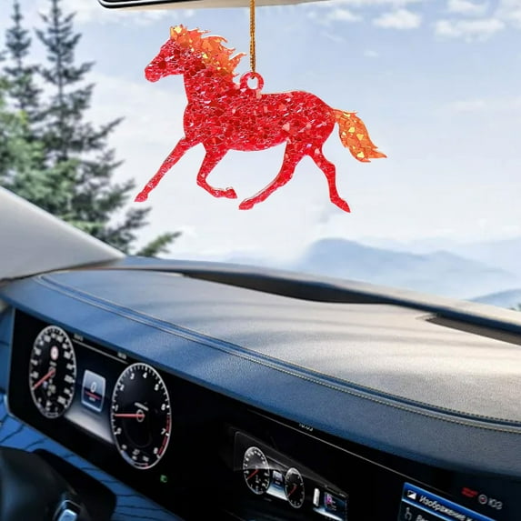 Glittering Red Horse Hanging Ornament, Flat Acrylic Zodiac Horse for Christmas Tree Car Rearview Mirror, Year of the Horse 2025 Decoration Gift for Women and Horse Lovers