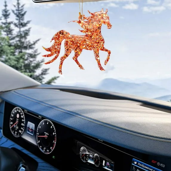 Glittering Red Horse Hanging Ornament, Flat Acrylic Zodiac Horse for Christmas Tree Car Rearview Mirror, Year of the Horse 2025 Decoration Gift for Women and Horse Lovers