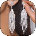 thumbnail image 1 of Glittering Rhinestone Tassel Dangle Earrings,Trendy Sparkling Chandelier Drop Earerings,Aesthetic Party Prom Accessories Jewelry Gift for Women, 1 of 11