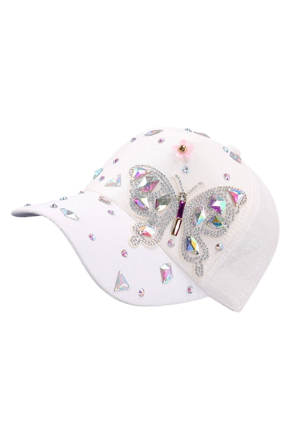 Glittering Rhinestones Butterfly Baseball Hat for Women Sun Protective Hat Breathable and Adjustable for Daily Wear