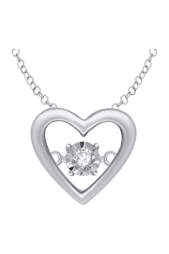 Glittering Stars Dancing Accent Diamond Heart Pendant Necklace in Sterling Silver with chain